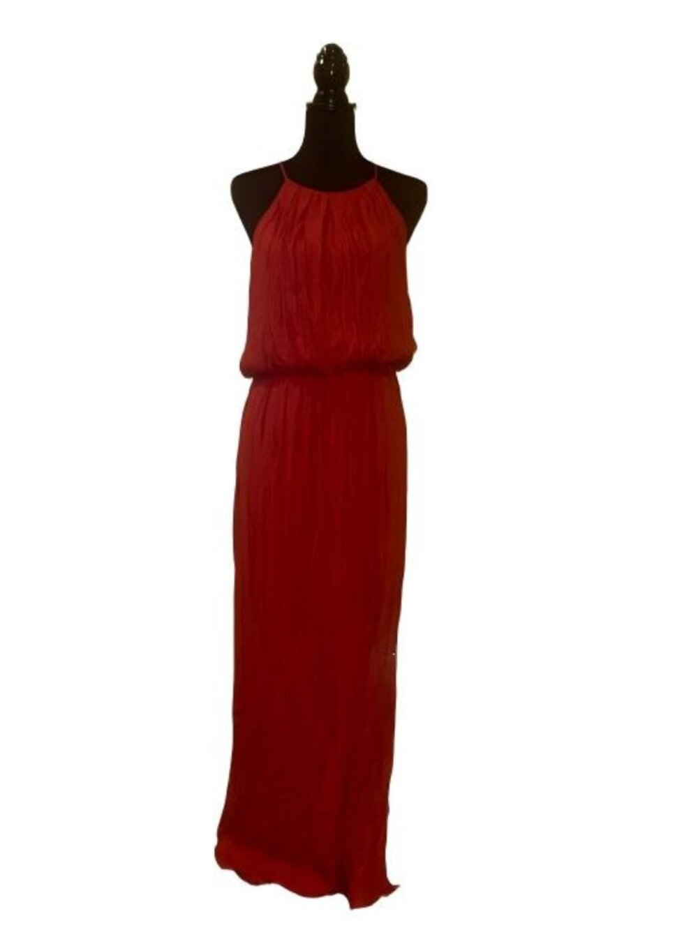 Vibrant Red Halter Neck Blouson Maxi Dress